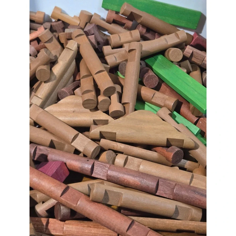 Vintage Style Wooden Building Logs Bulk Set Log Cabin Construction Toy Lot